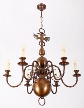 Six Light Chandelier - patinated metal - 1950