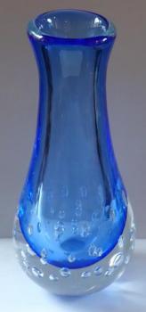 Large crystal vase, blue glass, air bubbles-Vladim