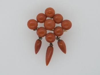 Gold Brooch - gold, coral - 1960