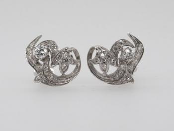 Gold Earrings with Brilliants - white gold, brilliant cut diamond - 1960
