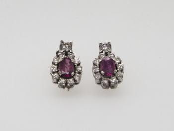 Gold Earrings with Brilliants - white gold, brilliant cut diamond - 1970