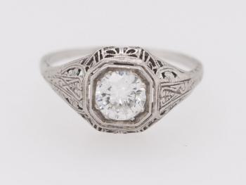 Platinum Ring - platinum, brilliant cut diamond - 1920