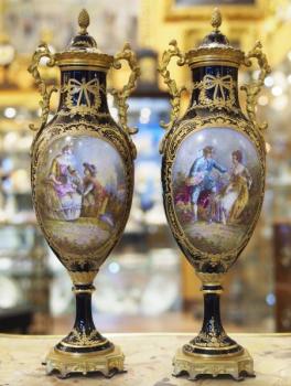 Pair of Porcelain Vases - white porcelain, cobalt - 1880