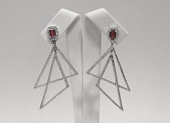 Silver Earrings - silver, zircon - 2000