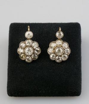 Gold Earrings with Diamonds - silver, yellow gold - 1910