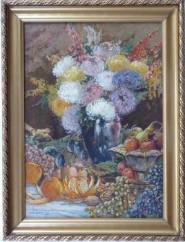 Zdenek Nemastil - Still life with flowers, fruit a