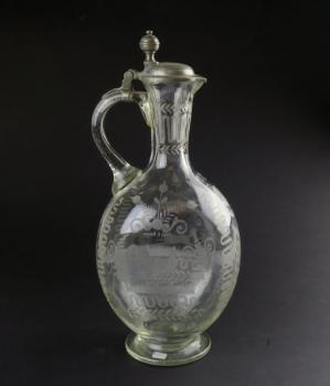 Glass Jug - tin, clear glass - 1734