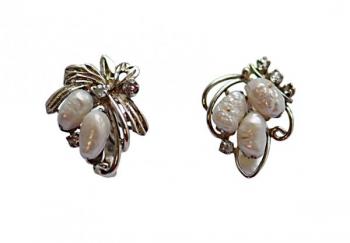 Silver Earrings - silver, pearl - 1960