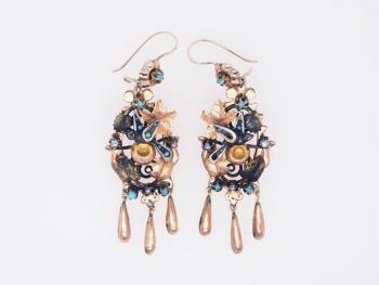 Gold Earrings - gold, turquoise