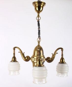 Four Light Chandelier - brass, glass - 1920