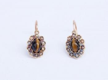 Earrings - yellow gold, stone - 1940