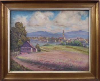 J. Emler - View of a small town with a church towe