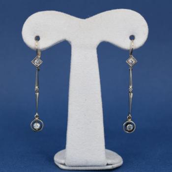 Gold Earrings with Brilliants - white gold, brilliant cut diamond - 1930