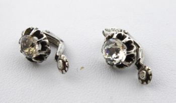 Silver clip on earrings, with cut rhinestones