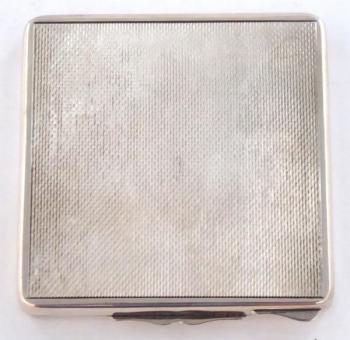 Silver square powder box with guilloche