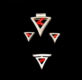 Set of Jewelry - silver, coral - 1940