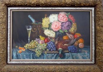 Visner - Still life with champagne, fruit, flowers