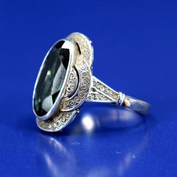 Silver Ring - silver, green glass - 1920