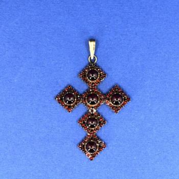 Cross Pendant - metal, Czech garnet - 1890