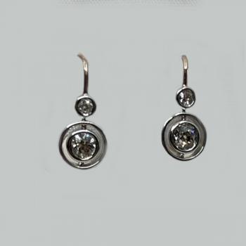 Gold Earrings with Brilliants - white gold, brilliant cut diamond - 1980