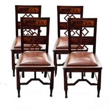 Four Chairs - solid oak, leather - 1925