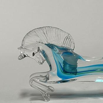 Glass Figurine - clear glass, blue-green glass - 1970