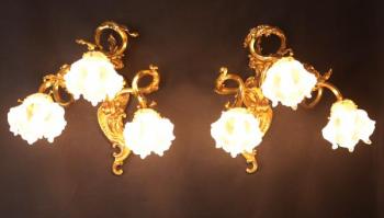 Pair of Lamps - brass, glass - 1950