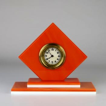Mantel Clock - orange glass, opaxit white glass - 1930
