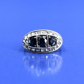 Ring with sapphires - gold, diamond - 1930