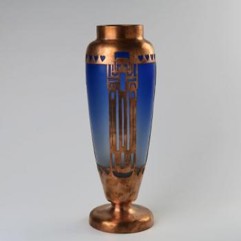 Vase - copper, blue glass - 1910