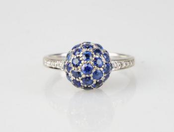 Ring with sapphires - white gold, diamond - A.G.C. - 1990