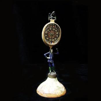 Figural Mantel Timepiece - enamel, brass - 1850