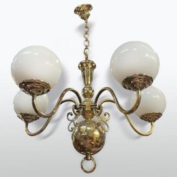 Five Light Chandelier - brass, opal glass - 1925