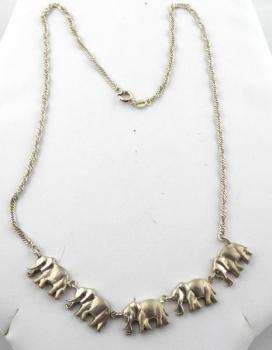 Silver necklace with elephants