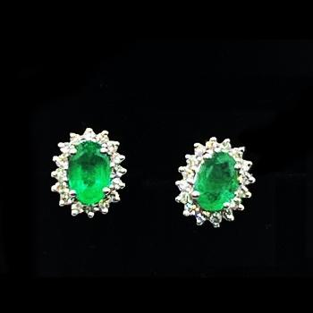 Gold Earrings with Brilliants - white gold, brilliant cut diamond - 2000
