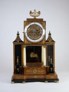 Clock - wood, brass - zerweny in Pilsen - 1850