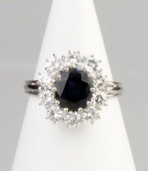 Ring with sapphires - gold, diamond - 1990