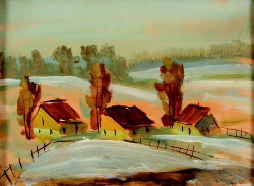 Three cottages in winter