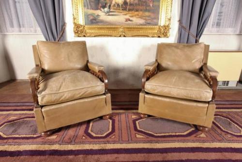 Pair of Armchairs - wood, leather - 1920
