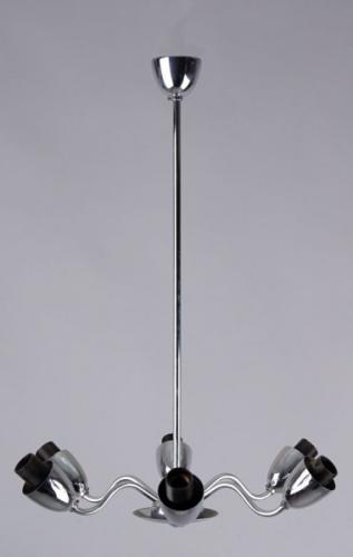 Six Light Chandelier - chrome, metal - 1950