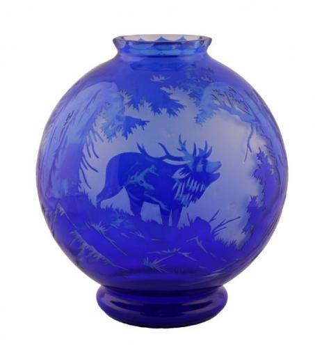 Blue glass vase, Czechoslovakia, 1960