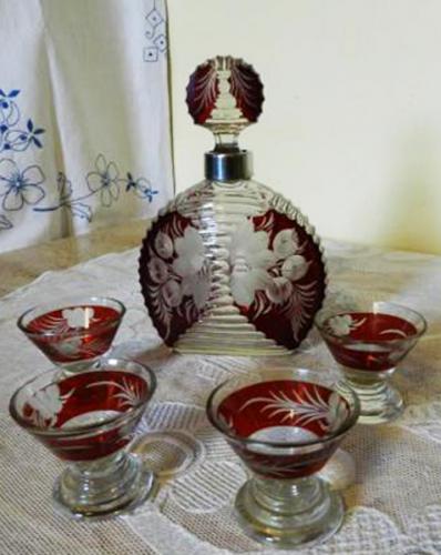 Decanter set - clear glass - 1870