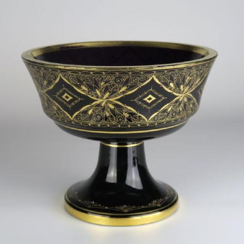 Glass Pedestal Bowl - glass violet - Hermann Eiselt, Kamenický Šenov - 1925