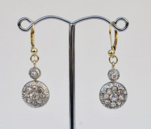 Gold Earrings with Diamonds - silver, yellow gold - 1980