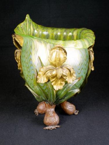 Vase - patinated brass, iridescent glass - Johann Lötz Witwe - Klášterský Mlýn (Klostermühle) - 1900