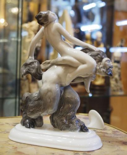 Swept Away - Nymph Riding Satyr, Hutschenreuther 1925