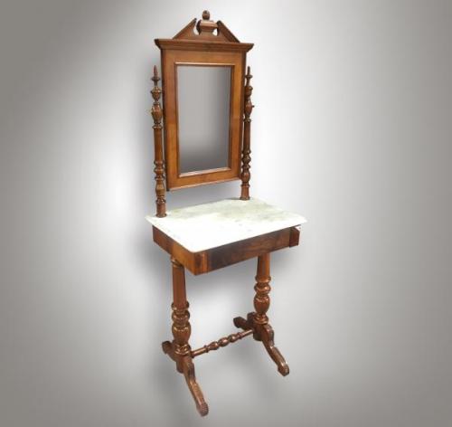Dressing table, solid walnut, marble, turned posts, 1870