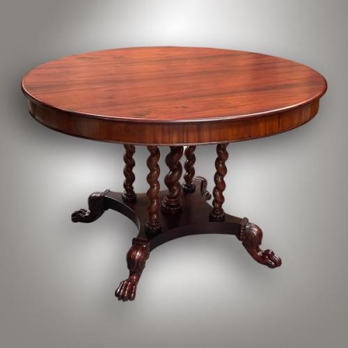Oval dining table with twisted posts and lion's paws, mahogany, 1870