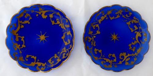 Two cobalt glass bowls, painted ornament - biederm