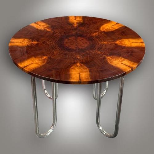 Chrome-plated round table, rosewood veneer, Czechoslovakia 1930